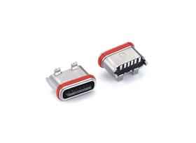 TYPE-C 6P防水母座 180度立貼短體6.8H U型粉末冶金外殼